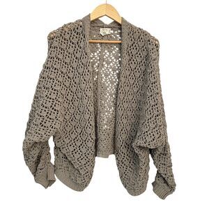 Nicole Miller Artelier Grey Crochet Open Cardigan with Dolman Sleeves Size L